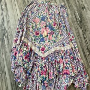 Spell Floral High-Low Skirt in Cream, Pink & Purple